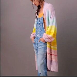 Anthropologie Kimmie Rainbow Ombré open sweater cardigan O/S